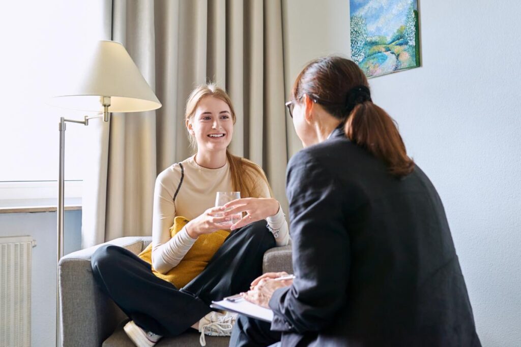 A woman asking, "How does neurofeedback work?"
