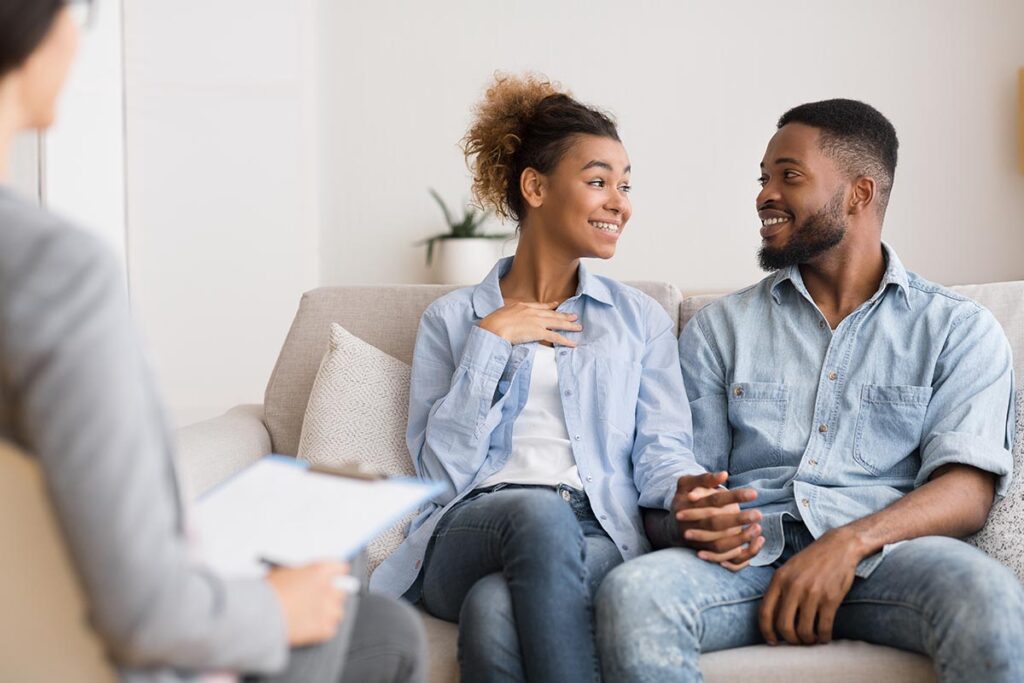 Two people in family therapy for addiction