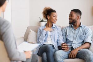 Two people in family therapy for addiction